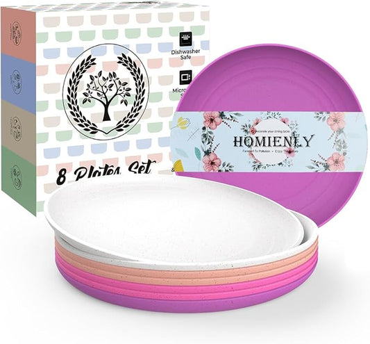 Homienly 5.7 Inch Dessert Plates Set of 8 Small Wheat Straw Plate Appetizer Plates for Kitchen, Side Dish, Microwave and Dishwasher Safe Mini Plate Set(Pink Flower Series)