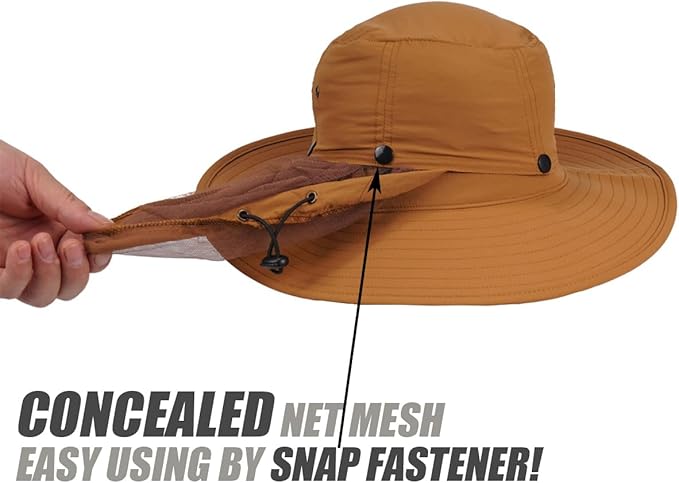 USHAKE Head Net Hat, Safari Hat Sun Hat Bucket Hat with Hidden Net Mesh