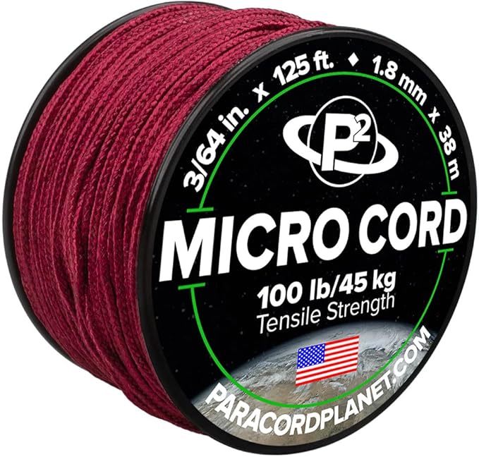 Paracord Planet Micro Paracord – Thin Braided Cord for Crafting, Fishing, and DIY Projects in 125 ft Spools – Burgundy