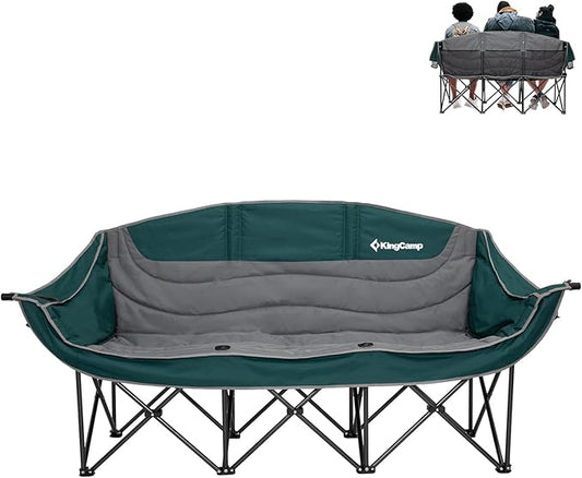 KingCamp Double Camping Chair, Oversized Heavy Duty Loveseat for Adults Portable Folding XL 2 Person Couch Padded Comfortable Two Seat with Cup Holder for Outdoor Lawn Backyard