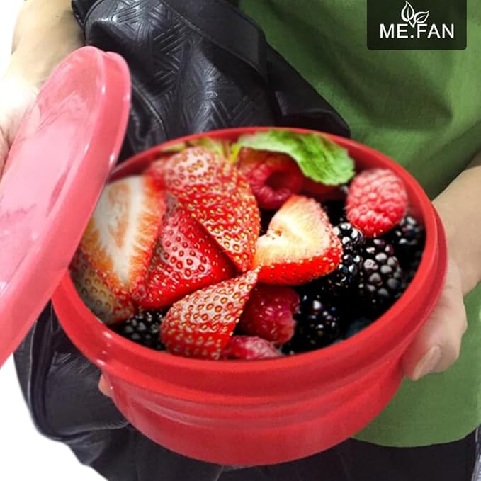 ME.FAN Silicone Collapsible Bowls - Silicone Folding Travel Bowl with Lids - Expandable Food Storage Containers Set - Portable, [27oz]