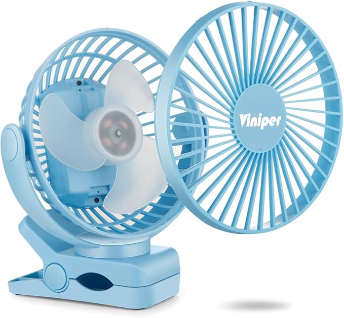 Viniper 6 inch USB Clip on Fan, Portable Small Desk Fan : 360° Rotation, 3 Speeds Wind Table Fan, Quiet Powerful for Home,Office (USB Powered Fan Not Rechargeable) - Light Blue