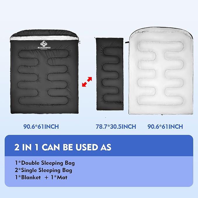 Double Sleeping Bag for Adults Men Women, XL Queen Size Two Person Sleeping Bag for All Season Camping Hiking Backpacking 2 Person Sleeping Bags for Cold Weather & Warm