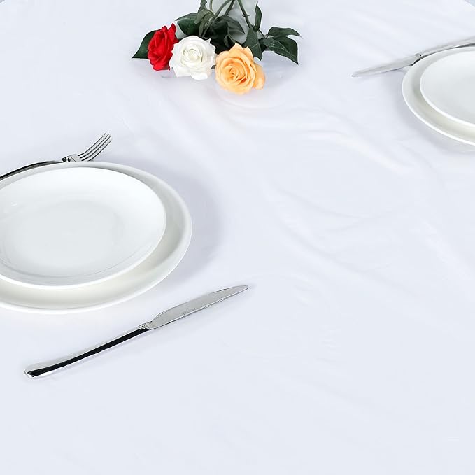 LUSHVIDA Round Waterproof Table Cover Elastic Vinyl Fitted Tablecloth Elastic Edged Plastic Table Cloth (White, Best for Up to 36"-44" Round)