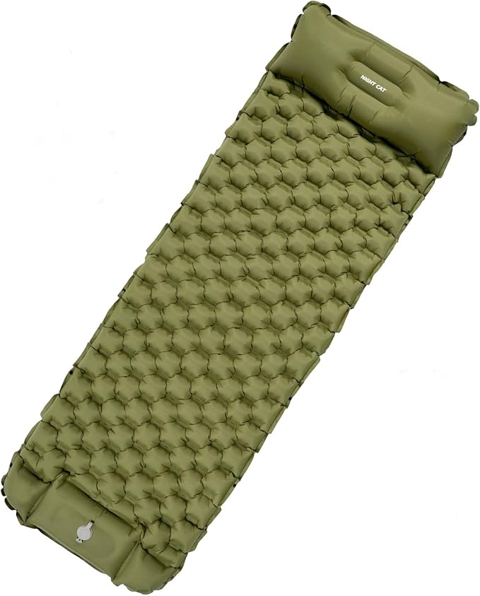 Night Cat Inflatable Sleeping Pads Mat Bed with Pillow Foot Pump for Camping Backpacking Hiking Ultra-Light Compact Comfortable Extendable 77"x25.5"