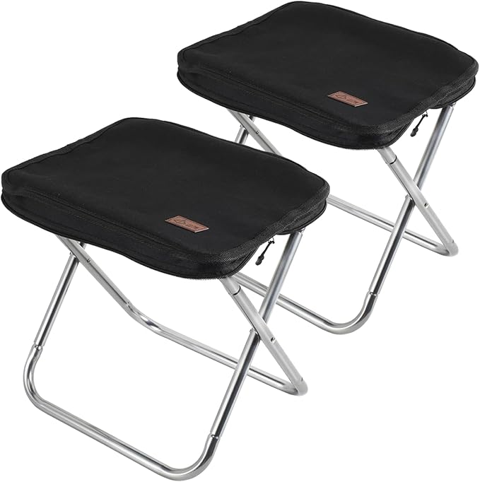 Camping Stool，Portable Foldable Stool aldult Collapsible Chairs Fishing Stool for Outdoor Hiking 300 LBS Load Black 2-Piece Set