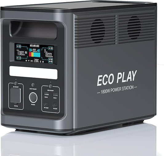 Eco Play EP1800 Portable Power Station,1536Wh LiFePO4 Battery Backup, Expandable up to 4kWh, Fully Charged in 1.1H, 1800W Solar Generator with 1200W Solar Input for Power Outages, Camping