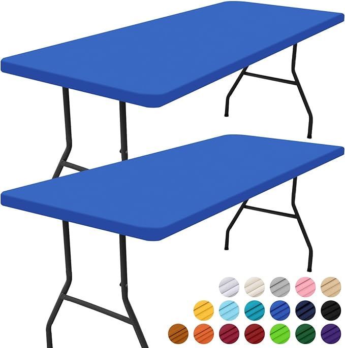 Smiry 2 Pack Rectangle Picnic Table Cloth, Waterproof Elastic Fitted Tablecloths, Washable Polyester Rectangular Patio Table Cover for Camping, Indoor and Outdoor (Blue, 30"x96")