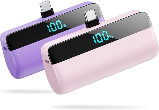 [2-Pack] Mini Portable Charger 5500mAh for iPhone 15/16 Series, LCD Display 15W PD Fast Charging Power Bank USB C Connector Battery Pack Compatible with 16/16 Pro Max/15/15 Pro Max Samsung Android etc