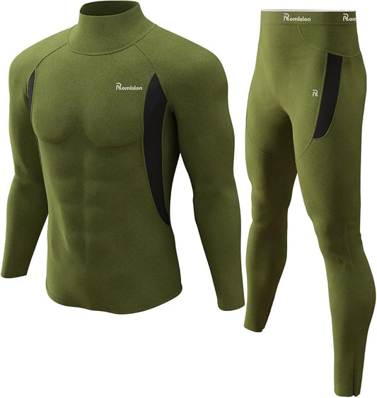 romision Thermal Underwear for Men Long Johns Fleece Lined Hunting Gear Bottom Top Set Base Layer for Cold Weather Gift