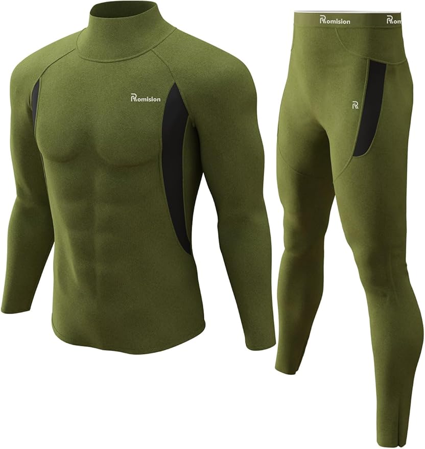 romision Thermal Underwear for Men Long Johns Fleece Lined Hunting Gear Bottom Top Set Base Layer for Cold Weather Gift