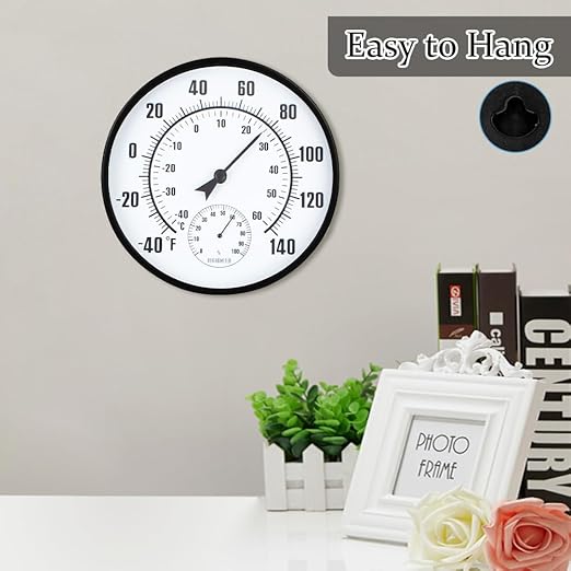 10'' Indoor Outdoor Thermometer, Outdoor Wall Thermometer with Humidity, No Battery Needed Outdoor Thermometers for Patio, Garden, Home