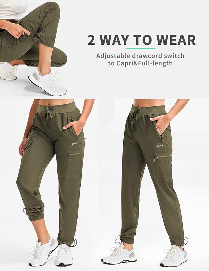 BVVU Women's Hiking Pants Lightweight Quick Dry Travel Outdoor Pants Waterproof Work Cargo Joggers with Zipper Pockets