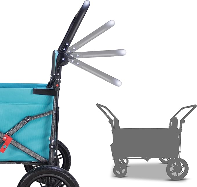 TMZ Foldable Wagon with Canopy, Collapsible Folding Wagon with Adjustable Handle Bar, Multi Functional Cart with Expansion Accessories, Front Expandable Transport Camping Wagon(Turquoise/Grey)