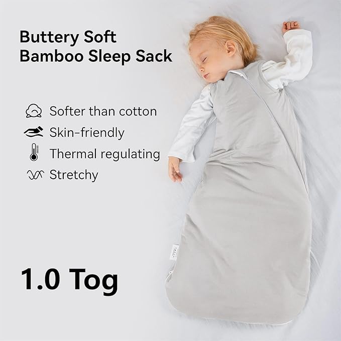 BubblePanda Rayon Made from Bamboo Sleep Sack 6-12 Months 1.0 Tog Soft Toddler Sleeping Sack for Babies 2-Way Zipper Baby Wearable Blanket