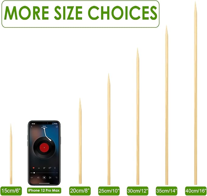 1000 PCS Bamboo Skewers, 8 Inch Wooden Skewer for Appetizers, Fruit, Kebabs, Grilling Barbecue, Mini Burger, Sausage, Cocktail Picks for Drinks, Long Toothpicks, Food Sticks Natural, Kitchen Gadget