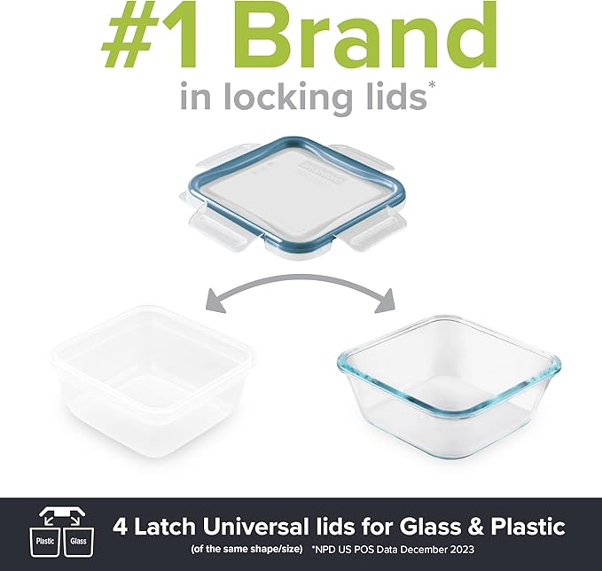 Snapware Total Solutions (5-Pack, 8.5 Cup) Plastic Food Storage Containers Set, Airtight & Leakproof Locking BPA-Free Lids Tupperware, Freezer Dishwasher Microwave Safe