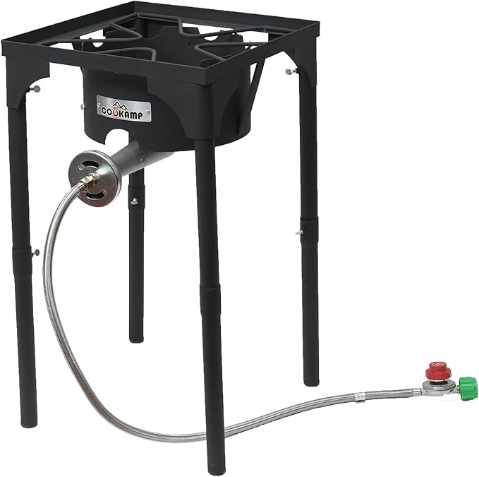 High Pressure Propane Burner Banjo Single Wok Burner 200,000BTU with Adjustable Height. 0-20 PSI Adjustable Regulator and Steel Braided Hose SA1550 (200,000BTU)