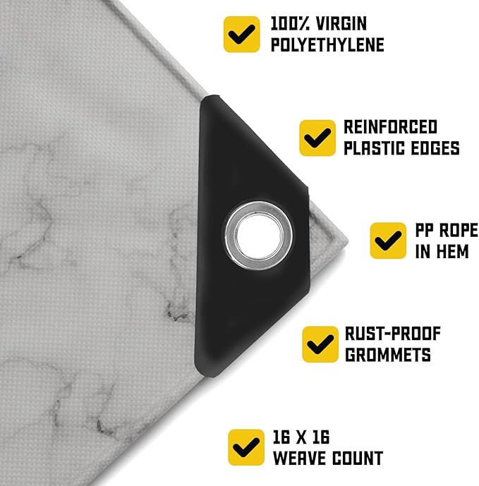 Core Tarps Extreme Heavy Duty 20 Mil Tarp Cover, Waterproof, UV Resistant, Rip and Tear Proof, Poly Tarpaulin with Reinforced Edges for Roof, Camping, Patio, Pool, Boat (Marble/White 20′ X 35′)