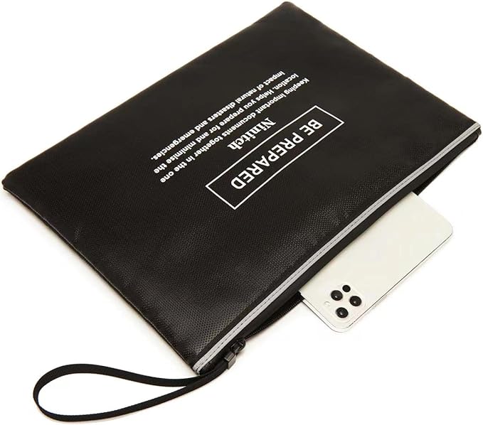 Fireproof Money Bag,Bank Bag Fireproof and Waterproof Cash Bag with Zipper Closure, Fireproof Safe Storage Bag Envelope, Suitable for documents, Bank Inventory, Passport Document Bags (Black, L)