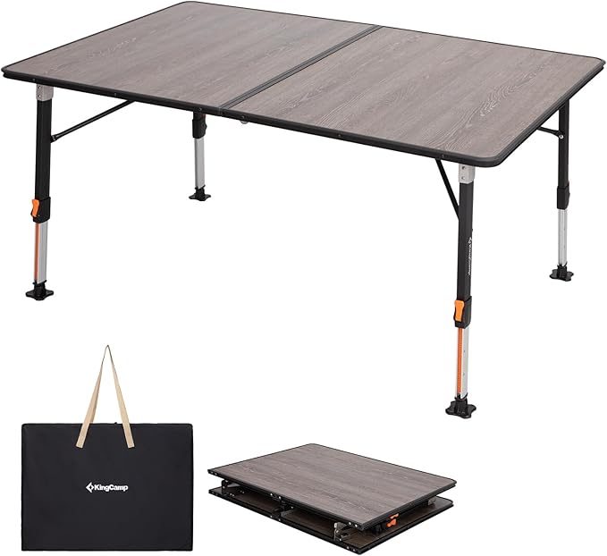 KingCamp Folding Glass Fiber Camping Table, Portable Camp Table with Adjustable Height Aluminum Legs & Carry Bag for Outdoor, Picnic, Beach, Party, Indoor, Use for 4-6 People