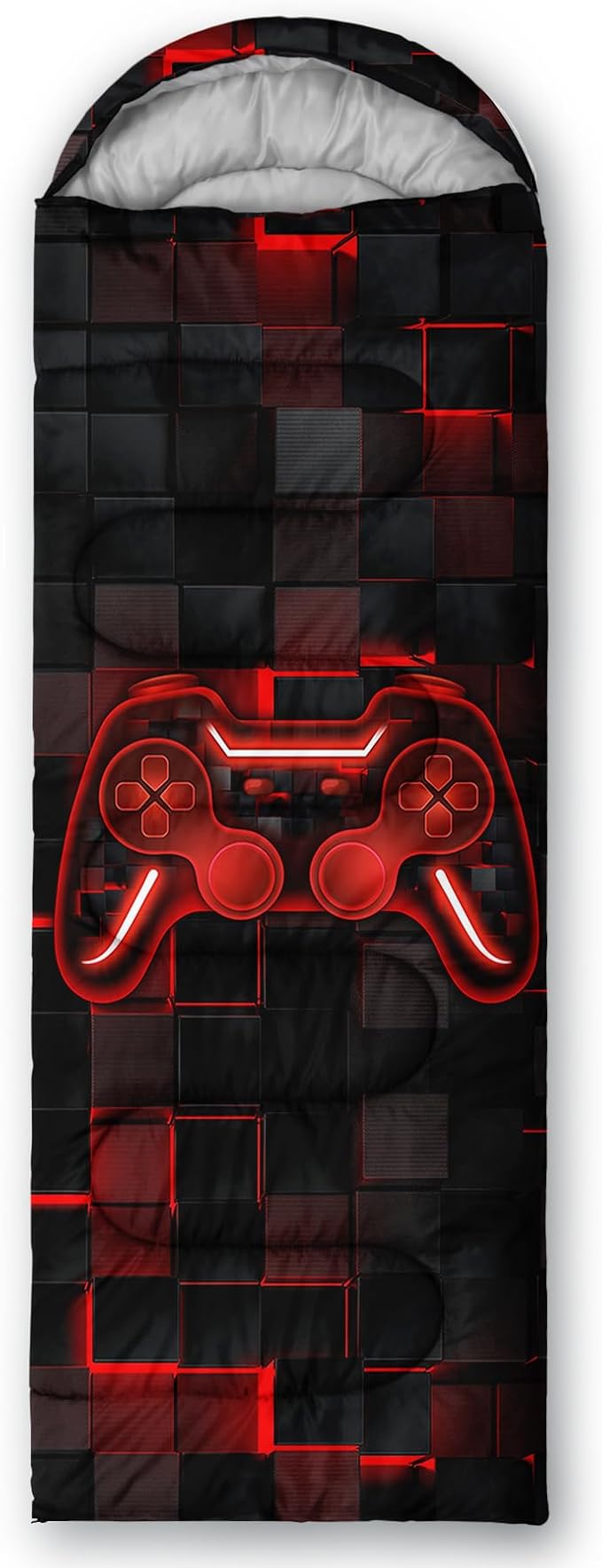 Axolotl Gamepad Sleeping Bag,3 Season Warm and Cool Weather Game Console Sleeping Bag for Boys Teens,Waterproof Lightweight Geometry Hexagonal Sleeping Bag for Traveling,Outdoors Camping,Blue,Black