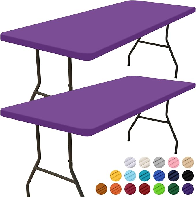 Smiry 2 Pack Rectangle Picnic Table Cloth, Waterproof Elastic Fitted Tablecloths, Washable Polyester Rectangular Patio Table Cover for Camping, Indoor and Outdoor (Purple, 30"x48")