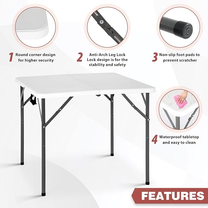 PayLessHere 34" Folding Tables Plastic Folding Card Table Half Portable Foldable Table for for Parties Wedding BBQ Camping, White
