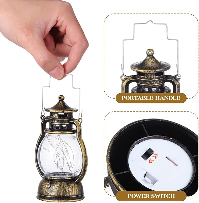 Lantern Decor Western, Hanging LED Vintage Lantern Metal with Carry Handle for for Weddings Western Camping Party Halloween Christmas Decorations 4.92inch