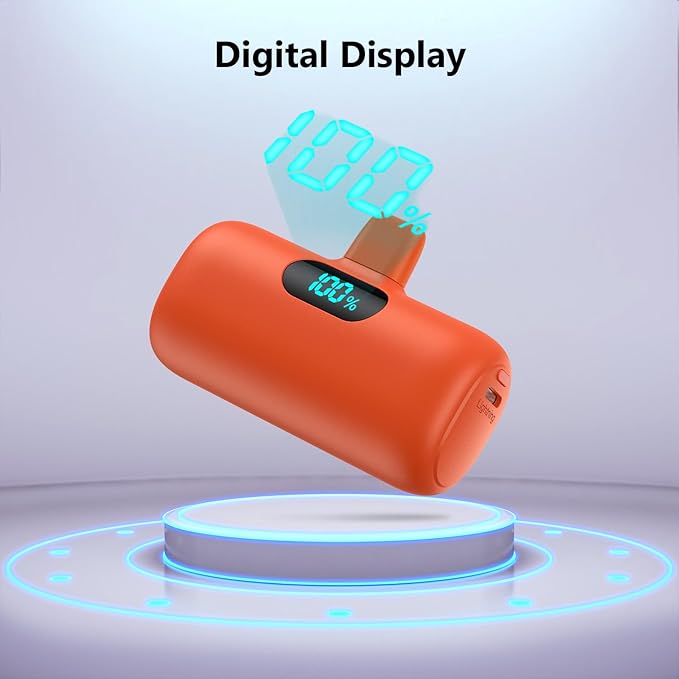Small Portable Charger for iPhone, Upgraded 5000mAh PD Fast Charging Power Bank, Mini Plug-in Battery Pack Backup Charger Compatible with iPhone 14/14 Pro Max/13/13 Pro/12 Pro/11/XS/XR/X/8/7/6-Orange