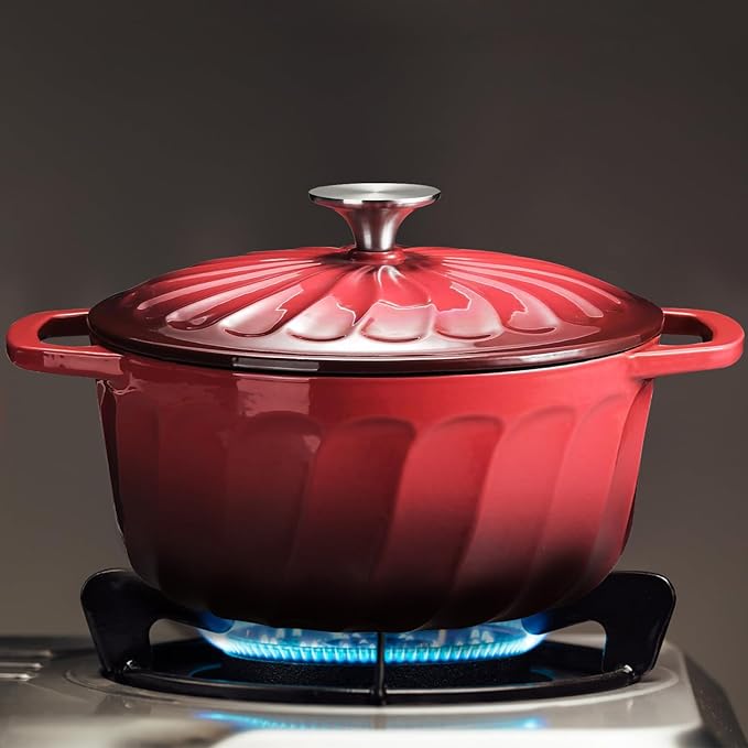 Enameled Cast Iron Dutch Oven with Lid, 6 QT Dutch Oven Pot for Bread Baking, Heavy Duty Cast Iron Pot for Braising, Cook, Bake, Oven Safe across All Cooktops (Red,6 QT)
