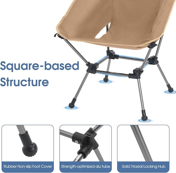 MOON LENCE Portable Camping Chair Plus, Upgraded Comfort & Size, Compact and Lightweight Still, Folding Chair for Backpacking & Hiking, 330Lbs Capacity (Khaki)