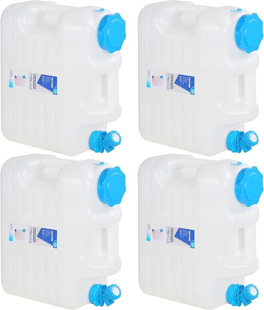 REDCAMP 5 Gallon/18.5L Portable Water Container with Spigot - Camping & Emergency Water Storage for Car, Hiking, Hurricane Supplies, 4 Pack