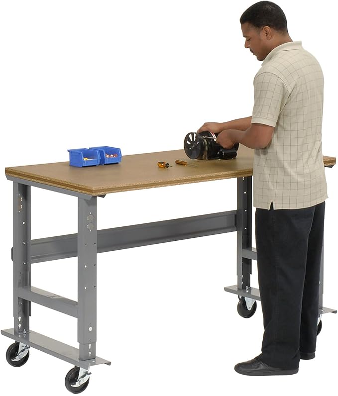 Global Industrial Mobile Adjustable Height Workbench, Shop Square Edge, 72" W x 36" D, Gray