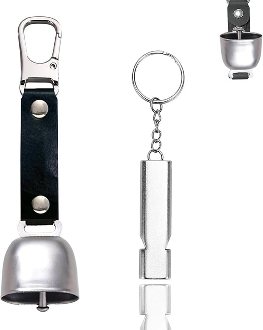Bear Bell with Magnetic Silencer|Bear Bells for Hiking & Camping|Bear Deterrent Device with Emergency Whistle & Carabiner to Scare Animals|Bear Alarm for Outdoor Biking Fishing Climbing
