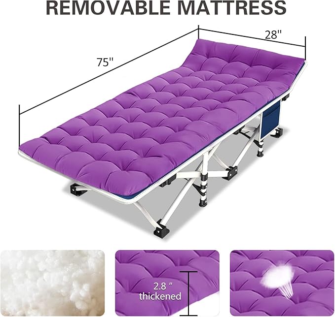 Camping Cot with Mattress Comfortable Cots for Sleeping Camping Bed Folding Cot Double Layer Oxford Heavy Duty with Carry Bag for Home Travel Outdoor Indoor