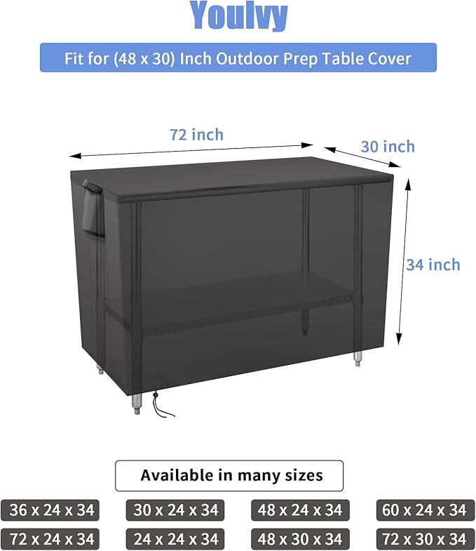 Outdoor Prep Table Cover 72 Inch, Waterproof Patio Stainless Steel Metal BBQ Table Cover All Season Protection for Outdoor Table - 72 x 30 x 34 Inch
