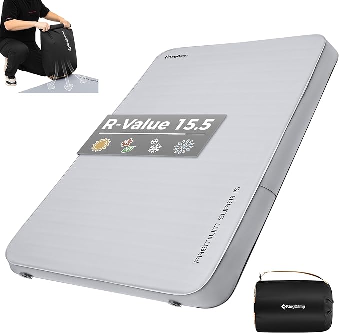 KingCamp Self Inflating Camping Pad, Ultra 6" Thick or Ideal 3" Thcik High R Value Air & Foam Camping Mattress, Full Size Double Sleeping Pad 2 Person for Camp Tent Outdoor Car, Multi Colors, PVC Free