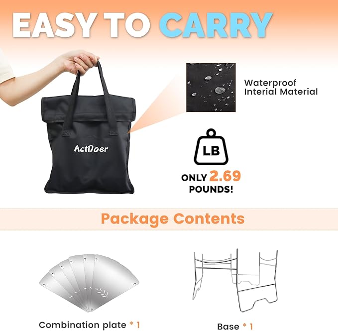 ActDoer Portable Camping Fire Pit - 17 inch Wood Burning Fire Pit with Storage Bag - Camping, Picnics, Backpacking, Outdoor Heating