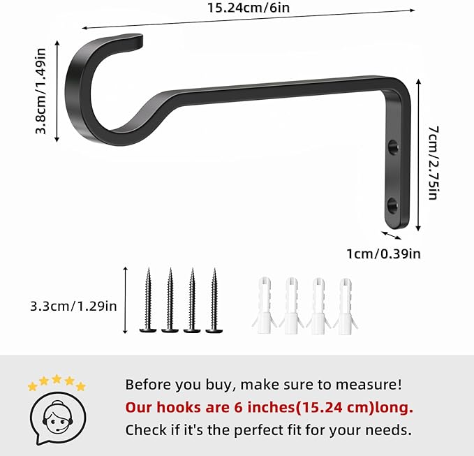 6 Inch 2 Pack Heavy Duty Outdoor Plant Hangers for Plants, Iron Plant Brackets with Metal Plant Hooks for Hanging Lantern, Bird Feeder