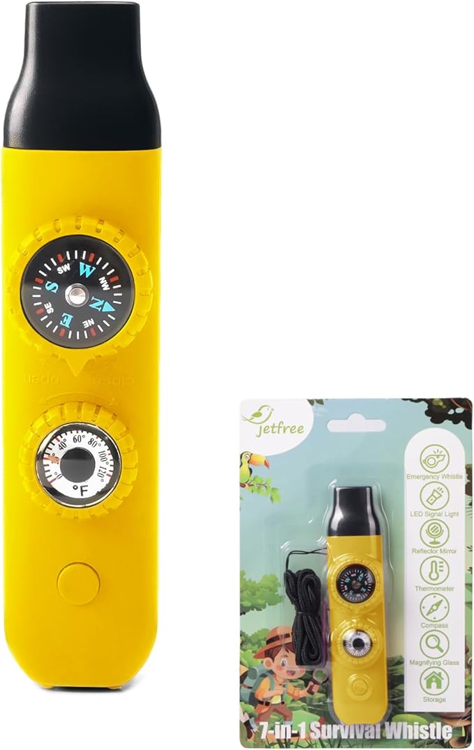 Multifunctional Survival Emergency Whistle for Kids with Compass Hiking Survival, Thermometer & Neck Lanyard | Emergency Safety Gear for Hiking, Camping, Kayaking, Boating, Climbing