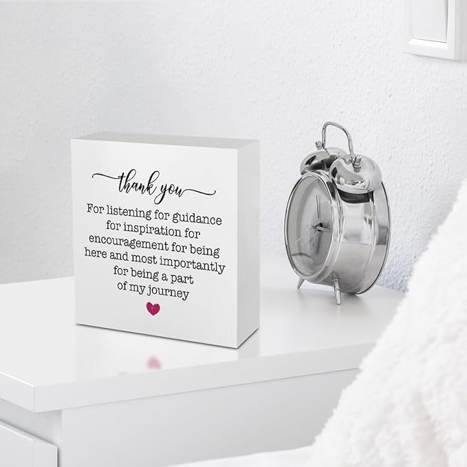 Inspirational Thank You Gifts Office Supplies Rustic Desk Decor for Teacher Boss White Wooden Box Sign Positive Retirement Gifts Farmhouse Wood Plaque Coworker Leaving Gifts Home Shelf Decorations