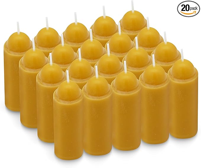 15-Hour Natural Beeswax Candles Compatible with Candle Lanterns - Smokeless Clean Long Lasting Burning for Outdoor, Camping, Emergency, Survival Emergency Preparedness- 20Pack