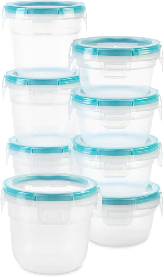 Snapware Total Solution 16-Pc Plastic Food Storage Containers Set,(4) 2-Cup & (4) 1.2-Cup Round Meal Prep Container, BPA-Free Lids with 4 Locking Tabs, Microwave, Dishwasher, and Freezer Safe