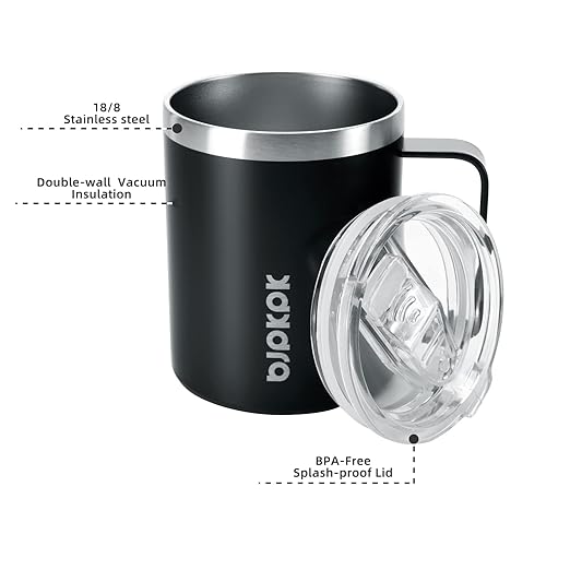 BJPKPK 2 pcs Insulated Coffee Mug, 14oz Insulated Tumbler with Lid, Stainless Steel Coffee Cups with Splash Proof Lid-Black