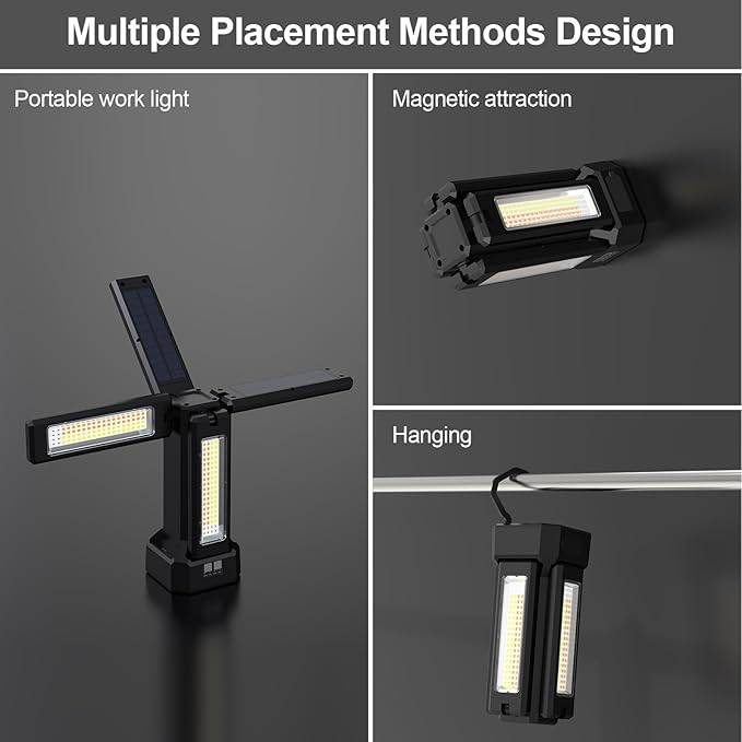 13200mAh Rechargeable Solar Work Light with Folding Stand and Carrying Bag, AODOO 8000 Lumen Stepless Dimmable, White/Warm/Nature White/RED(SOS) with Detachable Tripod (Black) (Black(no Tripod))