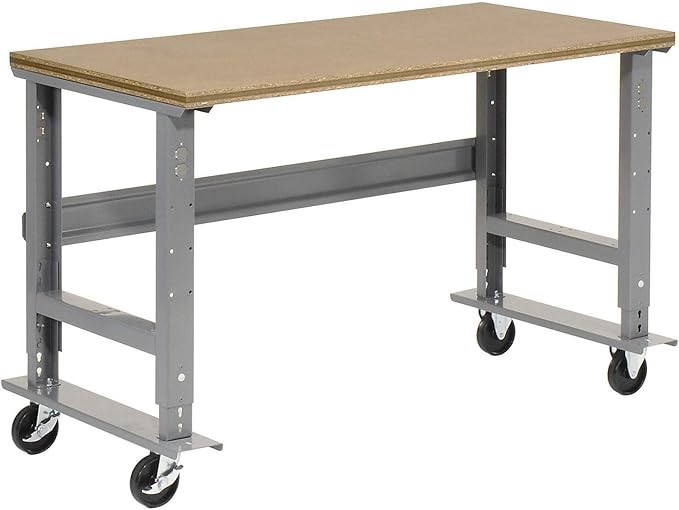 Global Industrial Mobile Adjustable Height Workbench, Shop Square Edge, 60" W x 36" D, Gray
