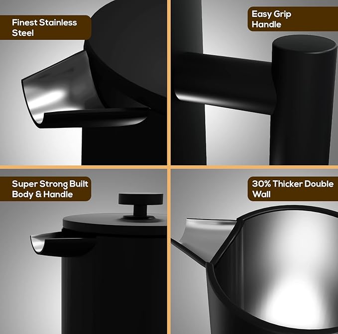 Utopia Kitchen Stainless Steel French Press Coffee Maker 50 Oz, French Press Tea Maker, Cold Brew Portable Travel Coffee Presses, Tea Press Gifts Black