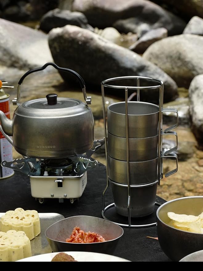 WENSHUO Outdoor Mug,Double Wall Insulated Small Camping Cup,Vintage Stainless Steel,11 fl oz (325 ml)