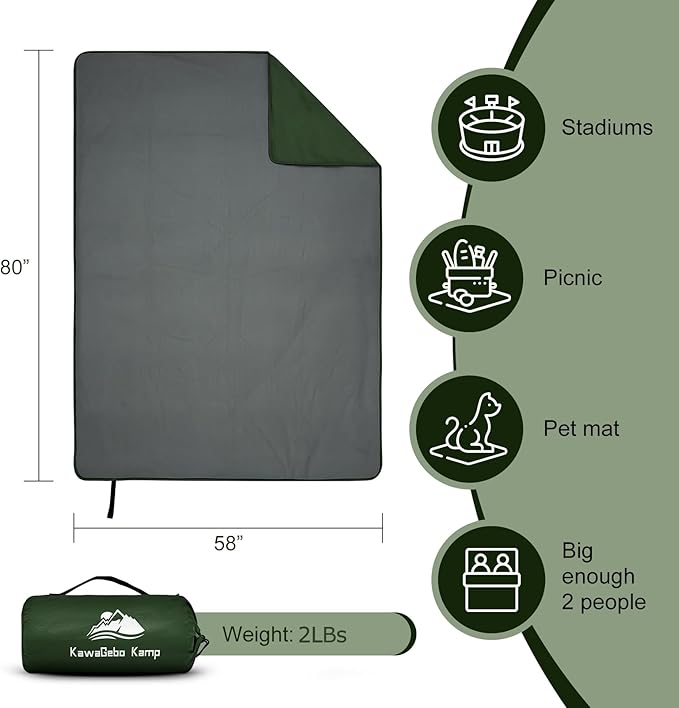 Fleece Waterproof Outdoor Blanket - Windproof Stadium Blanket for Camping, Picnics, and Sports Stay Dry and Comfortable 80"x 58"